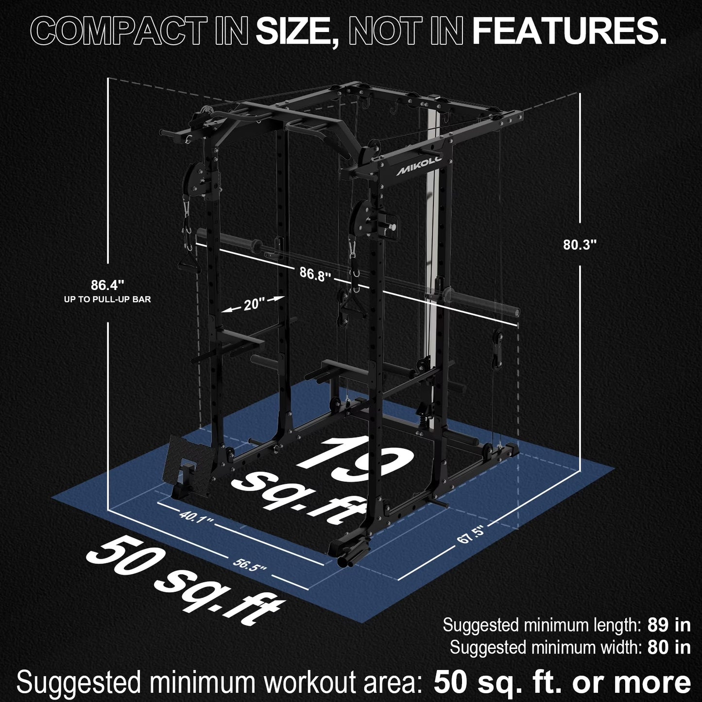 Power Cage, Squat Rack with Dual Pulley Cable Crossover System, Multifunction Free Weight Home Gym Workout Machine with Attachments Black
