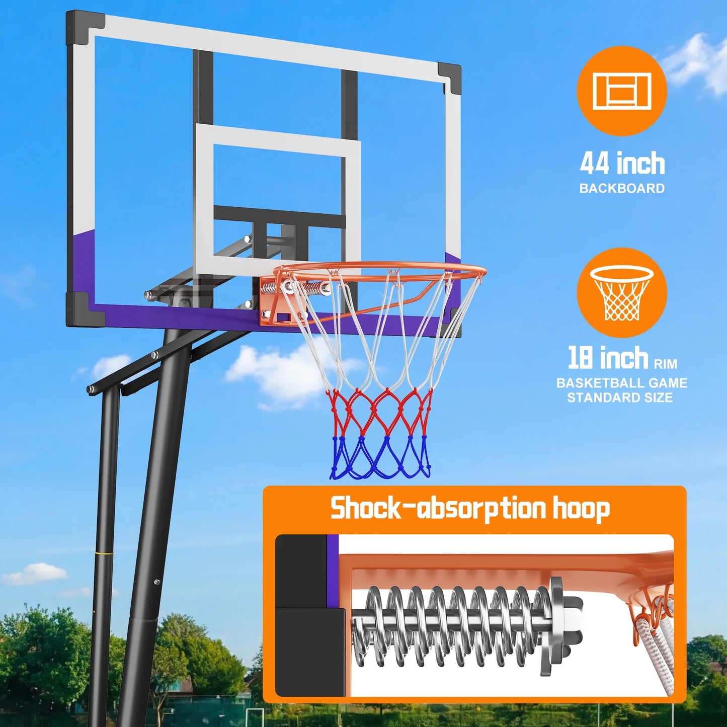 Basketball Hoop System,Quickly Height Adjustable 5.25-10Ft, 44 Inch PC Backboard Portable Basketball Goal for Outdoor Indoor Court