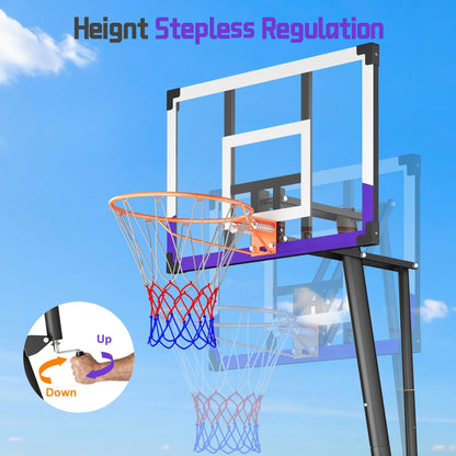 Basketball Hoop System,Quickly Height Adjustable 5.25-10Ft, 44 Inch PC Backboard Portable Basketball Goal for Outdoor Indoor Court