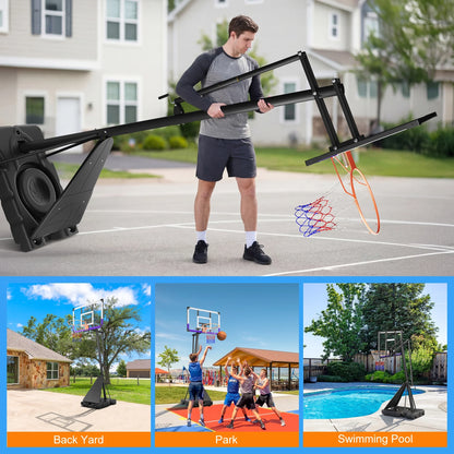 Basketball Hoop System,Quickly Height Adjustable 5.25-10Ft, 44 Inch PC Backboard Portable Basketball Goal for Outdoor Indoor Court