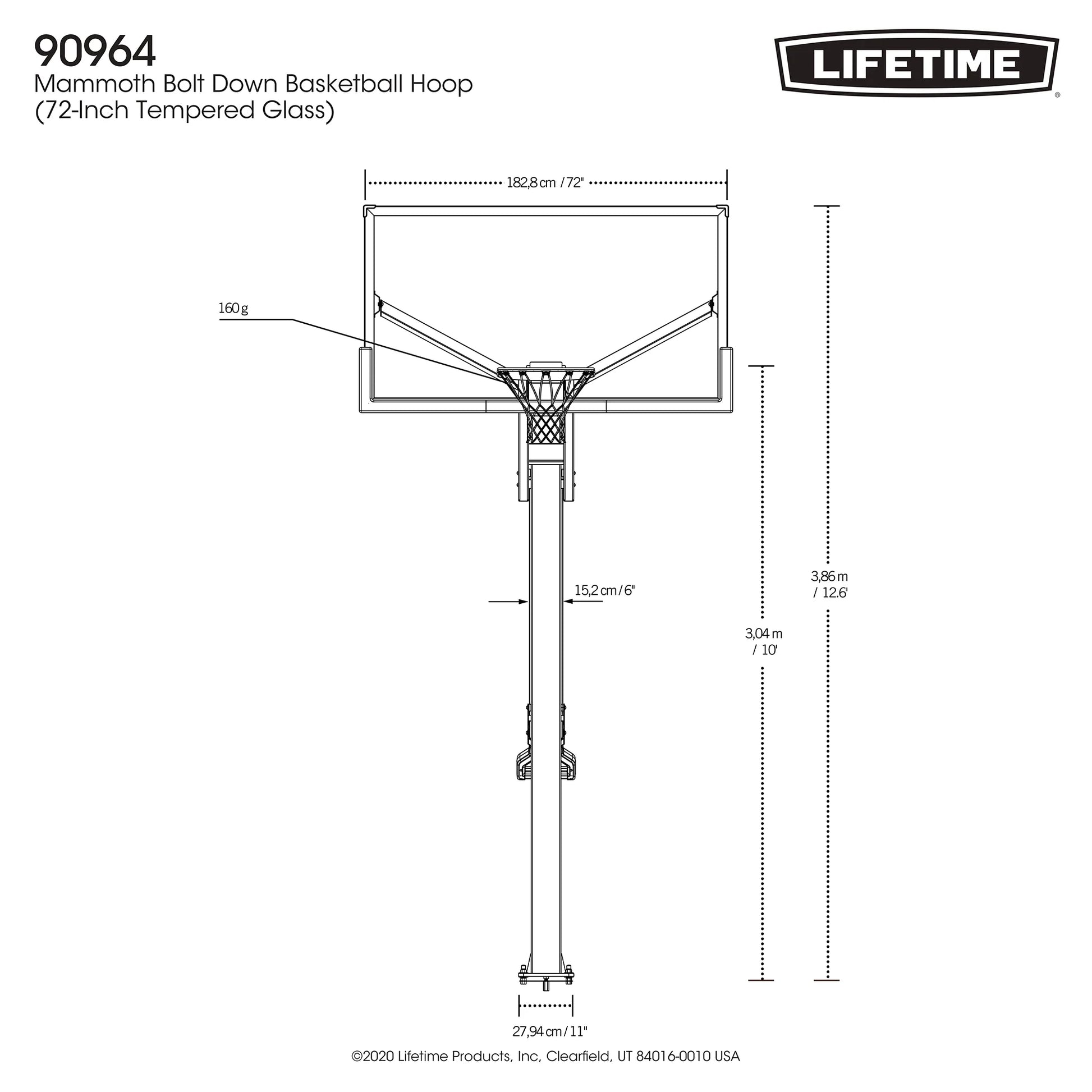 72-Inch Mammoth Bolt down Basketball Hoop with Mammoth Lift Adjustment & Spring Flex Rim - Model 90964-Outdoor Play
