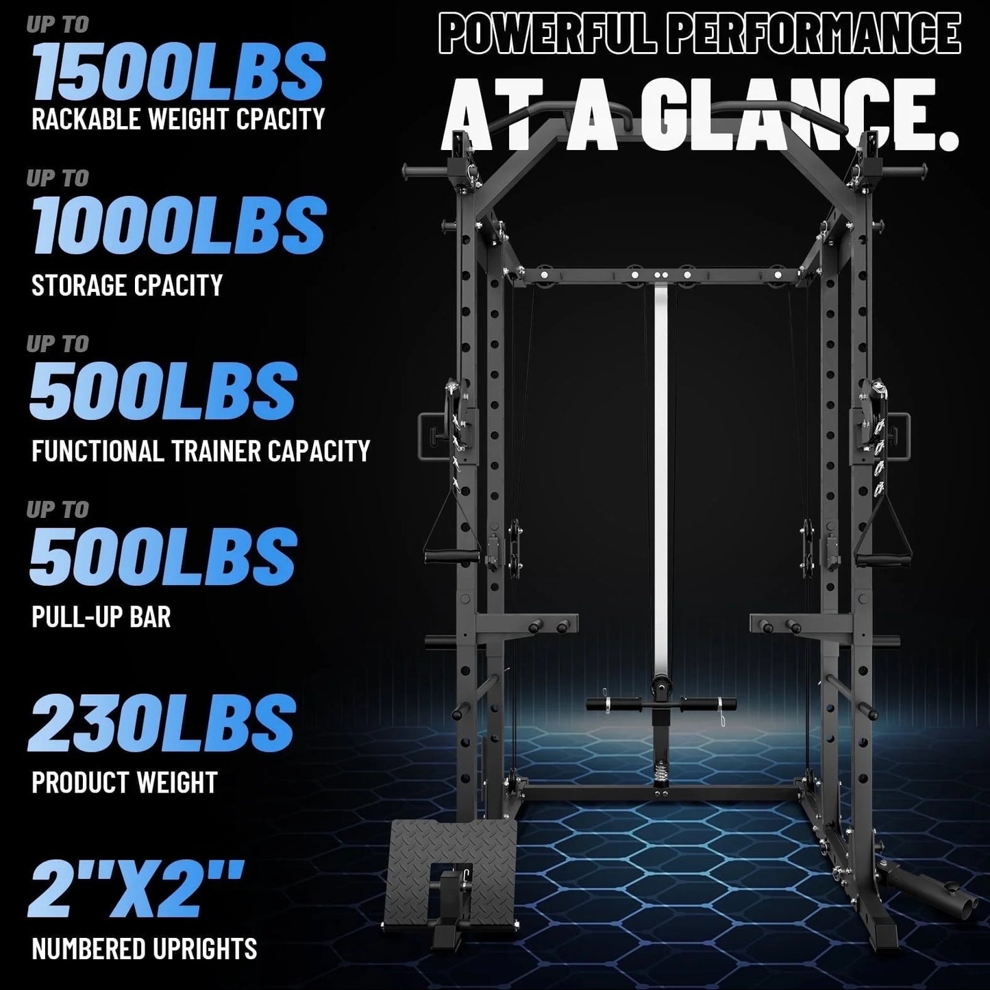 Power Cage, Squat Rack with Dual Pulley Cable Crossover System, Multifunction Free Weight Home Gym Workout Machine with Attachments Black
